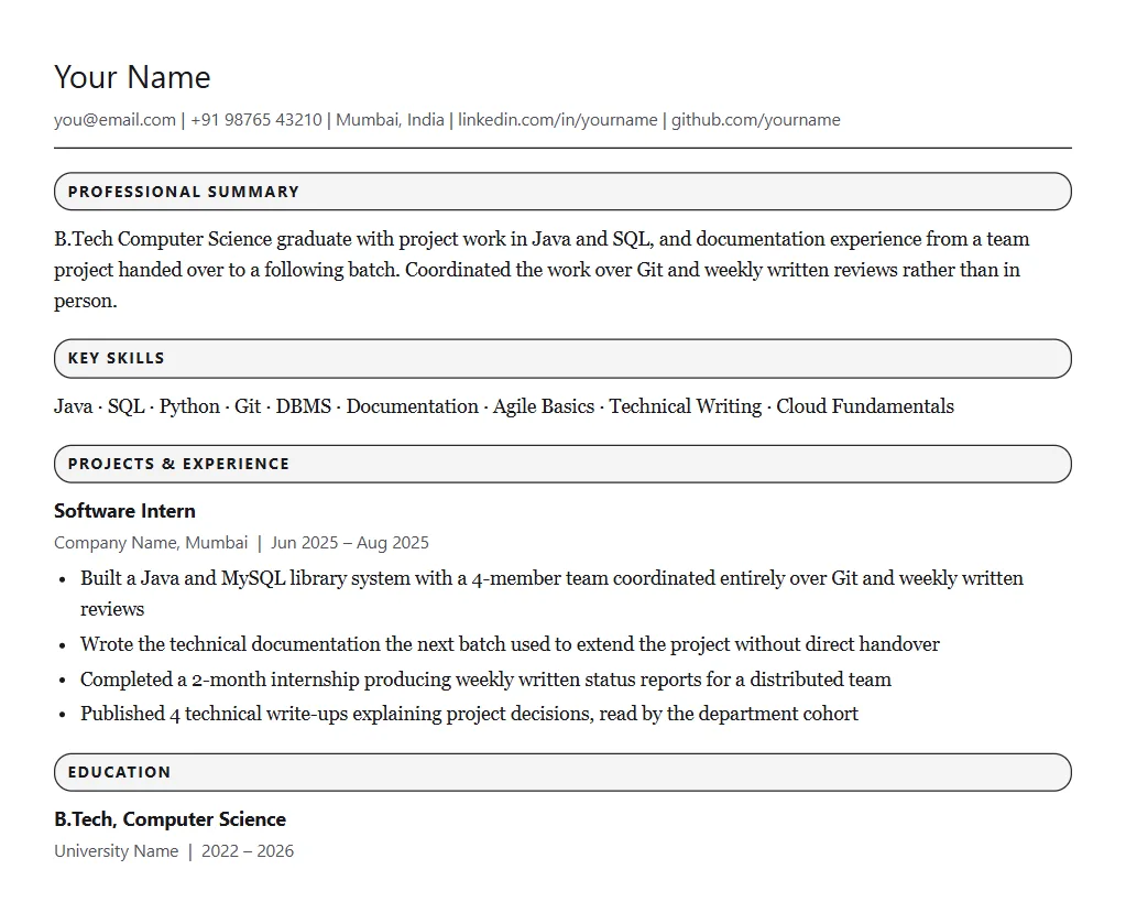Sample resume for Capgemini: filled one-page format