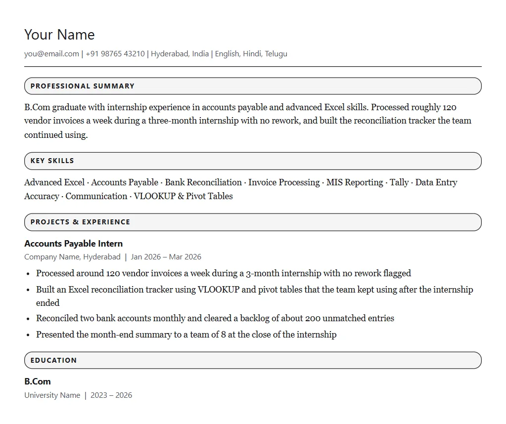 Sample resume for Genpact: filled one-page format