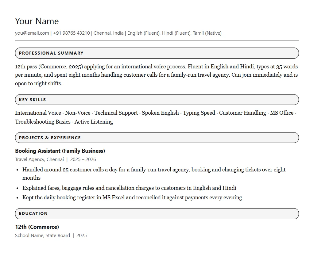 Sample resume for Sutherland — filled one-page format
